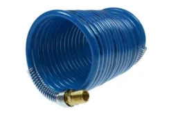 S14-25B By Coilhose | Stowaway™ Heavy Duty Coiled Air Hose | 1/4" Hose ID | 1/4" Male NPT Thread | 2 Swivel Fittings | Blue | Nylon | 25ft