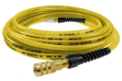 PFE6050TYS15X By Coilhose | Flexeel® Reinforced Hose | 3/8" Hose ID | 9/16" Hose OD | 1/4" Six Ball Coupler & Connector With Reusable Strain Relief & Quick Connect Fittings | Industrial | 50ft | Transparent Yellow | Straight | Polyurethane