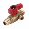 195C30S By RuB Inc. | Side Drain Gas Cock Gas Service Ball Valve | 3/8" Flare End X 3/8" Flare End | With Aluminum Red Wedge Handle | Brass | Pack Of 12