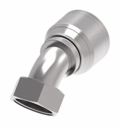 1AA24FRA24 Aeroquip By Danfoss | 1 & 2 Wire TTC Female ORS Swivel 45° Elbow (FRA) Crimp Fitting | -24 Female O-Ring Face Seal Swivel  x -24 Hose Barb | Steel