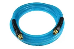 PFE50504T By Coilhose | Flexeel® Reinforced Hose | 5/16" Hose ID | 0.473" Hose OD | 1/4" Male NPT Reusable Strain Relief Fittings | 50ft | Transparent Blue | Straight | Polyurethane