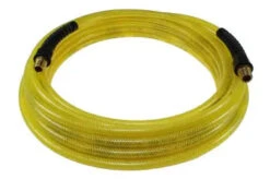 PFE41004TY By Coilhose | Flexeel® Reinforced Hose | 1/4" Hose ID | 3/8" Hose OD | 1/4" Male NPT Reusable Strain Relief Fittings | 100ft | Transparent Yellow | Straight | Polyurethane