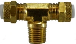 20318 (20-318) By Midland | Flareless Fitting | Poly-Flo® Male | 3/16" Tube OD X 1/8" Male NPTF | Tee | Brass