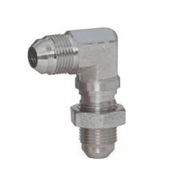 2701LN-4 Dixon Valve Zinc Plated Steel 90 Deg. Bulkhead Elbow With Lock Nut - 7/16"-20 Male 37 Deg. Flare