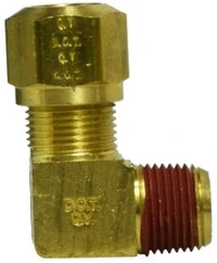 38093 By Midland | DOT Air Brake Fitting | Nylon Tubing | 1/4" Tube OD X 3/8" Male NPTF | 90° Elbow | Brass
