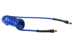 PU516-10A-B By Coilhose | Flexcoil Air Hose | 5/16" Hose ID X 15/32" Hose OD | 3/8" Male NPT Rigid & Swivel Strain Relief Fittings | Blue | Polyurethane | 10ft