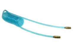 PR14-15-T By Coilhose | Flexcoil Air Hose | 1/4" Hose ID X 3/8" Hose OD | 1/4" Male NPT Reusable Rigid Fittings | Transparent Blue | Polyurethane | 15ft