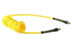 PU38-10-Y By Coilhose | Flexcoil Air Hose | 3/8" Hose ID X 9/16" Hose OD | 3/8" Male NPT Rigid Strain Relief Fittings | Yellow | Polyurethane | 10ft