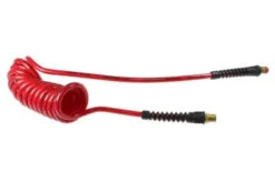 PU14-30A-R By Coilhose | Flexcoil Air Hose | 1/4" Hose ID X 3/8" Hose OD | 1/4" Male NPT Swivel & Rigid Strain Relief Fittings | Red | Polyurethane | 30ft