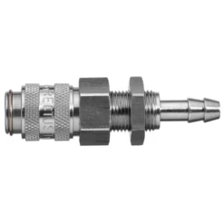 9226 21 04 By Parker | Legris Coupler Quick Disconnect W/ Panel Mount | 4 Mm Hose Barb X M10x1 Metric Thread | 14 Mm Hex | 14 Mm Hex | 60 Mm Length | Straight | Nickel-Plated Brass | Pack Of 5