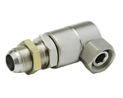 9SS12MJB12XPS75-Ni-AL By Super Swivel | 6644-Ni-AL | 1-1/16-12 Male 37° JIC Bulkhead X 3/4-14 Female Pipe Swivel NPSM | 0.521" Through Hole | 90° Elbow | Electroless Nickel | AFLAS Seal