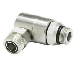 9SS16MO16XMFS16-NI-ETP By Super Swivel | 8675-NI-ETP | 1-5/16-12 Male O-Ring ORB X 1-7/16-12 Male Face Seal MFS | 0.484" Through Hole | 90° Elbow | Electroless Nickel | Extreme Viton® Seal