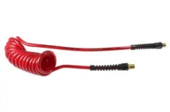 PU38-15-R By Coilhose | Flexcoil Air Hose | 3/8" Hose ID X 9/16" Hose OD | 3/8" Male NPT Rigid Strain Relief Fittings | Red | Polyurethane | 15ft