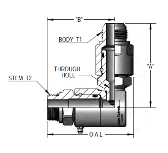 9DP20M020XMJ20-NI-ETP By Super Swivel | DP6955-NI-ETP | Dual Plane Swivel | 1-5/8-12 Male O-Ring ORB X 1-5/8-12 Male 37° JIC | 0.718" Through Hole | 90° Elbow | Electroless Nickel | Extreme Viton® Seal 2 9DP20M020XMJ20-NI-ETP By Super Swivel | DP6955-NI-ETP | Dual Plane Swivel | 1-5/8-12 Male O-Ring ORB X 1-5/8-12 Male 37° JIC | 0.718" Through Hole | 90° Elbow | Electroless Nickel | Extreme Viton® Seal - Image 2