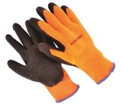 ARCTIC-OR-S Seattle Gloves | 10 Gauge Hivis W/ Latex Palm Gloves | Orange Fleece Lines | Black Micro-Foam | Blue Hem | Small | Pack Of 12