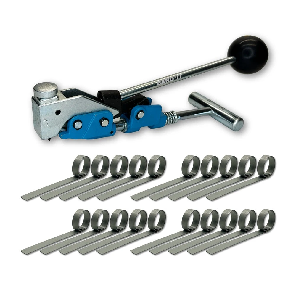 T30069-CP1499-10 By Band-It | Center Punch Clamps & Installation Tool Kit | 3.5" ID | 5/8" Width | 0.025" Thickness | Galvanized Carbon Steel | 10/Box 1 T30069-CP1499-10 By Band-It | Center Punch Clamps & Installation Tool Kit | 3.5" ID | 5/8" Width | 0.025" Thickness | Galvanized Carbon Steel | 10/Box