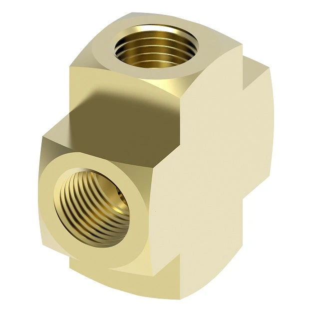 3950X4 By Danfoss | Pipe Adapter | Cross | 1/4" Female NPTF X 1/4" Female NPTF X 1/4" Female NPTF X 1/4" Female NPTF | Brass 1 3950X4 By Danfoss | Pipe Adapter | Cross | 1/4" Female NPTF X 1/4" Female NPTF X 1/4" Female NPTF X 1/4" Female NPTF | Brass