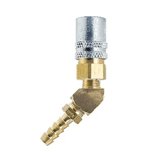 BLFS224V By ZSi-Foster | Quick Disconnect | FJT Series | 1/4" One Way Valved Socket | 1/4" ID | Hose Stem | Ball Lock | 45° Elbow | Brass
