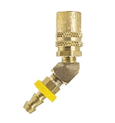 BLFS326P By ZSi-Foster | Quick Disconnect | FJT Series | 3/8" Straight Thru Socket | 3/8" ID | Push-On Hose Stem | Ball Lock | 45° Elbow | Brass