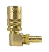 BLFS516 By ZSi-Foster | Quick Disconnect | FJT Series | 1/2" Straight-Thru Socket | 3/4" ID | Hose Stem | Ball Lock | 90° Elbow | Brass
