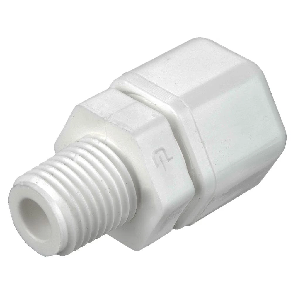 W8MC4 By Parker | Threaded Fitting | 1/2" Tube Connector X 1/4" Male NPTF Thread | 1" Hex | 1.74" Length | Straight | White | Polypropylene 1 W8MC4 By Parker | Threaded Fitting | 1/2" Tube Connector X 1/4" Male NPTF Thread | 1" Hex | 1.74" Length | Straight | White | Polypropylene