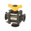 MV100BL By Banjo | 3-Way Manifold Ball Valve For Bottom Load | 4-Bolt | 1" Flange X 1" Flange | Opening Thru Ball: 1" | T Handle | 300 PSI | Polypropylene | Pack Of 6