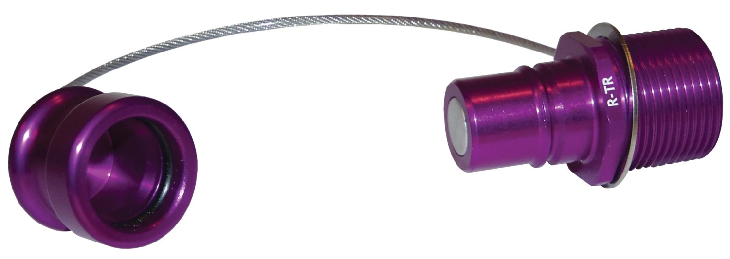 R-TR-C By Dixon Valve | FloMAX R-Series (Roll-Pin Style) | Transmission Fluid Receiver With Cap | 1.312-12 UN-2A Male Thread X 1.062-12 UN-2B Female Thread | Violet/Purple | Anodized Aluminum