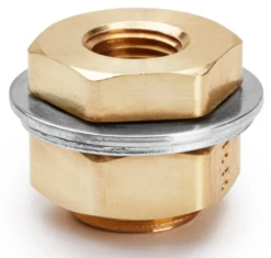 207ACBHS-4 By Parker | Legris Bulkhead Union | 1/4" Female NPTF Thread X 3/4" Thread | 1" Hex (B) | 1" Hex (C) | .94" Length | Straight | Brass | Pack Of 10