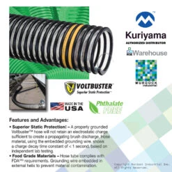 VOLT600X60 Tigerflex By Kuriyama | VOLTBUSTER™ | Heavy Duty Food Grade Static Dissipative Material Handling Hose | 6" ID | Polyurethane | 60ft Length 6 VOLT600X60 Tigerflex By Kuriyama | VOLTBUSTER™ | Heavy Duty Food Grade Static Dissipative Material Handling Hose | 6" ID | Polyurethane | 60ft Length -Hose Ware House Voltbuster Hose by Kuriyama Murdock Industrial Inc 1 5dd6c659 cc89 4813 b2ce 9a0f908ba32b
