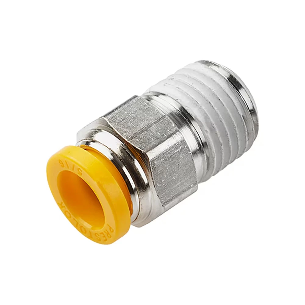 W68PLP-8M-4R By Parker | Prestolok PLP Push-to-Connect Fittings | Threaded Fitting | 8mm Connector X 1/4" Male BSPT Thread | 9/16" Hex | 26.24mm Length | 6.350mm Flow Dia. | Straight | Nickel-Plated Brass 1 W68PLP-8M-4R By Parker | Prestolok PLP Push-to-Connect Fittings | Threaded Fitting | 8mm Connector X 1/4" Male BSPT Thread | 9/16" Hex | 26.24mm Length | 6.350mm Flow Dia. | Straight | Nickel-Plated Brass