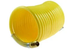 N38-25B By Coilhose | Coiled Air Hose | 3/8" Hose ID | 3/8" Male NPT Thread | 2 Swivel Fittings | Yellow | Nylon | 25ft