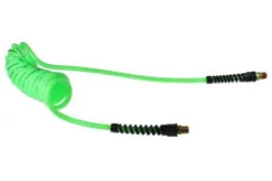 PU38-30A-G By Coilhose | Flexcoil Air Hose | 3/8" Hose ID X 9/16" Hose OD | 3/8" Male NPT Rigid & Swivel Strain Relief Fittings | Green | Polyurethane | 30ft