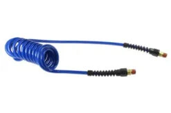 PU316-10B-B By Coilhose | Flexcoil Air Hose | 3/16" Hose ID X 5/16" Hose OD | 1/4" Male NPT Swivel Strain Relief Fittings | Blue | Polyurethane | 10ft
