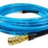 PFE6050TS15X By Coilhose | Flexeel® Reinforced Hose | 3/8" Hose ID | 9/16" Hose OD | 1/4" Six Ball Coupler & Connector With Reusable Strain Relief & Quick Connect Fittings | Industrial | 50ft | Transparent Blue | Straight | Polyurethane