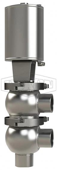 D04A30B1PE Dixon Valve 3" Single Seat Valve, Divert F Body, Weld, Spring Return Actuator (Air-To-Raise) - PTFE Plug Seal - EPDM Wetted Elastomer