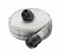 DJ250NPSHX50 By Kuriyama | Layflat Double Jacket Mill Discharge Assembly With Aluminum Rocker | White | 2-1/2" Male NPSH X 2-1/2" Female NPSH | 200 PSI | 50ft Length