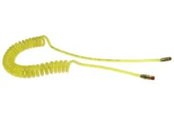 PRE14-10B-TY By Coilhose | Flexeel® Reinforced Coiled Air Hose | 1/4" Hose ID X 3/8" Hose OD | 1/4" Male NPT Swivel Reusable Fittings | Transparent Yellow | Polyurethane | 10ft