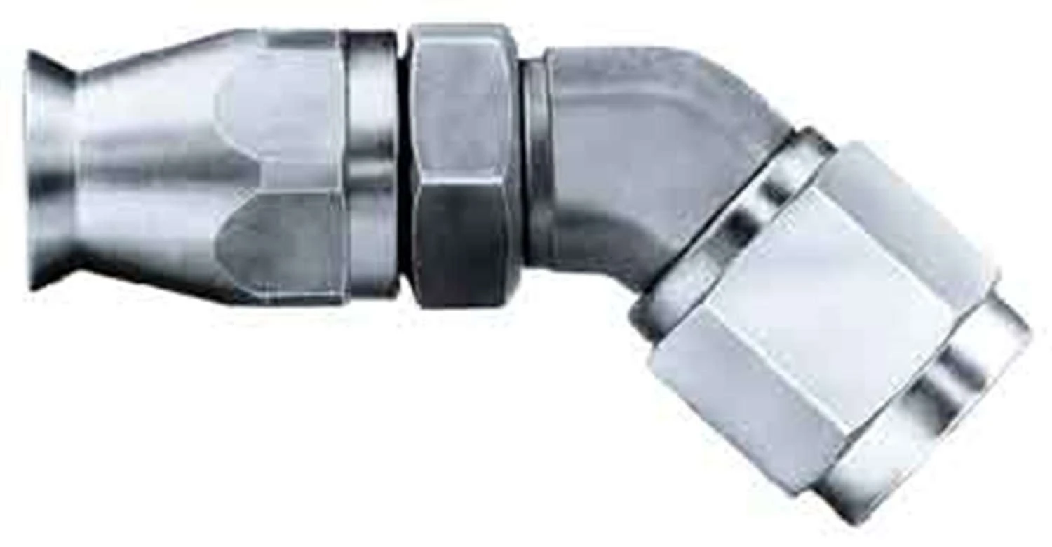 FBM1140 (FCM1140) Eaton Aeroquip® -03 Teflon™ Hose Fitting - Forged Adjustable Reusable S.A.E. 37° (JIC/AN) Swivel - 45° Elbow - Stainless Steel 1 FBM1140 (FCM1140) Eaton Aeroquip® -03 Teflon™ Hose Fitting - Forged Adjustable Reusable S.A.E. 37° (JIC/AN) Swivel - 45° Elbow - Stainless Steel