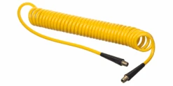 HSC2841-06X25 Kuri-Tec By Kuriyama | HSC2841 Series | Self-Store Coiled Tubing Assemblies For Air Tool Service | 3/8" ID | .570" OD | 3/8" X 1/4" Male NPT Fittings | Ether-Based Polyurethane | Yellow | 25ft Length