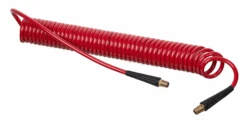 HSC2844-04X15 Kuri-Tec By Kuriyama | HSC2844 Series | Self-Store Coiled Tubing Assemblies For Air Tool Service | 1/4" ID | .375" OD | 1/4" X 1/4" Male NPT Fittings | Ether-Based Polyurethane | Red | 15ft Length