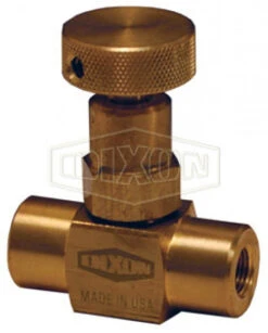 FFB102 By Dixon Valve | Mini Needle Valve | Knurled Knob Handle | 1/4" Female NPT X 1/4" Female NPT | Brass